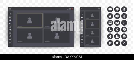 Videocall Interface. Online video chat template with user icon. Virtual meeting screen. Web conference app layout. Flat Vector illustration Stock Vector