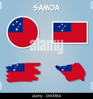 Map of Samoa With the flag, the Nation Stock Vector