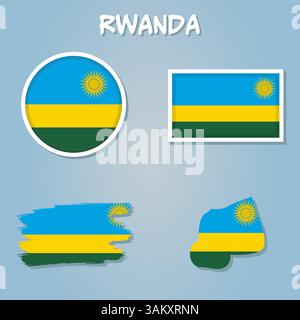 East Africa Rwanda country flag vector on blue background Stock Vector