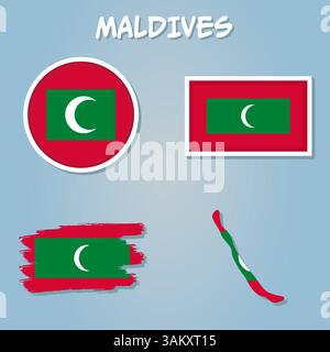 Map of Maldives with national flag icon vector symbol Stock Vector