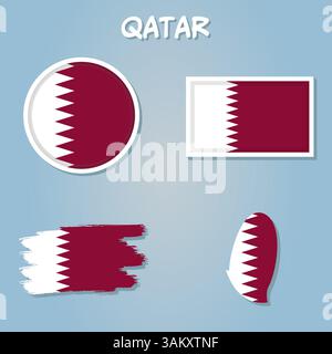 Qatari flag overlay on Qatari map with polygonal style Stock Vector