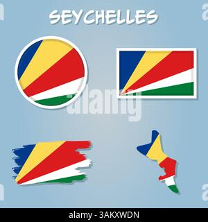 Seychelles map on a world map with flag and map pointer Stock Vector