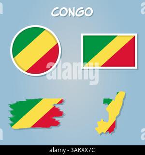 Central Africa Cameron country flag vector on blue background Stock Vector
