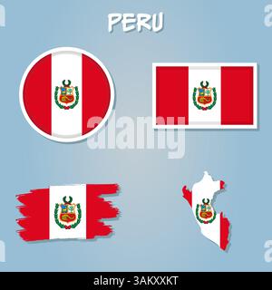 Peru flag inside the Peruvian map borders vector illustration Stock Vector