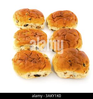 Bread rolls with currants isolated on white Stock Photo
