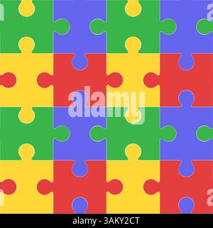 Vector seamless pattern of colorful puzzles. Texture of educational game for wallpaper and fabrics Stock Vector