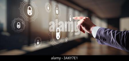 Cyber Security. Gears on a Virtual Screen. Data Protection Technology. Stock Photo