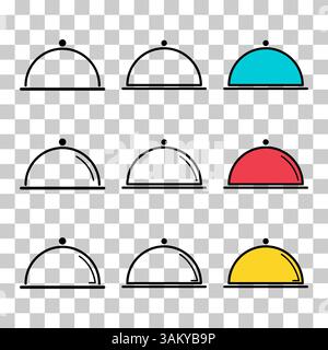 Set of Waiter tray icon, dish menu restaurant web symbol, lunch design vector illustration . Stock Vector