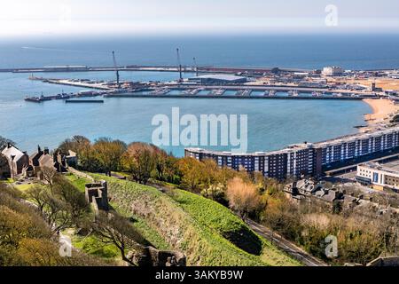 A view over Dover harbour and marina taken from Dover Castle Stock Photo