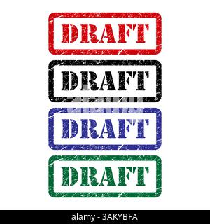 Set of Draft stamp symbol, label sticker sign button, text banner vector illustration . Stock Vector