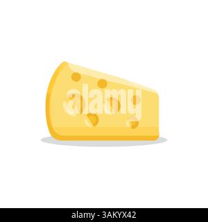 Detailed cartoon-style depiction of yellow cheese with distinctive holes, isolated on a minimalist white background, perfect for culinary and food Stock Vector