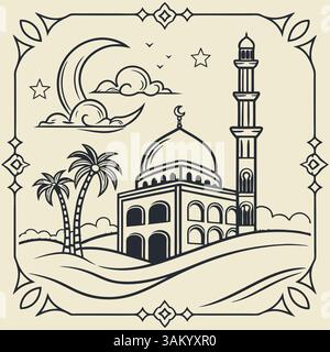 Ramadan Mubarak line drawing art coloring page Stock Vector Image & Art ...