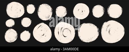 Chalk circle callout set. Polka dots aerosol spray shapes pack. Vector creamy white hand drawn round note figures collection illustration isolated on Stock Vector