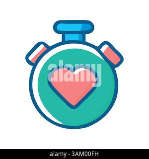 Illustration of a stopwatch with a heart symbol in the center, representing love, time management, and health awareness themes. Perfect for apps. Stock Vector