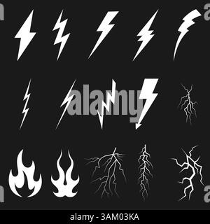 Set of lightning line icons, premium pack of signs in trendy style Stock Vector