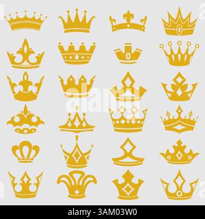 A Vector Illustration set of Golden Crown Vector Sign in black ...