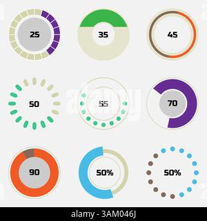 Circle diagram pie charts infographic elements, progress wheel vector illustration Stock Vector