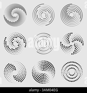 Set of black thick halftone dotted speed lines Stock Vector
