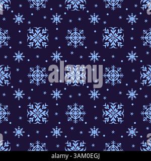 Falling snowflakes on blue background, seamless pattern snowflake Stock Vector