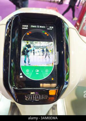 Beijing, China, April 11, 2025, Victoria women's motorcycle LCD dashboard with driving monitoring feature Stock Photo