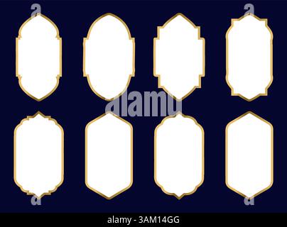 Traditional islamic window shapes in oriental style. Set of black silhouette  decorative. Vintage label and frame with borders badges shape collection. Stock Vector