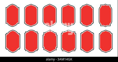 Set of flat mosque gates, doors and windows. Oriental style Islamic arches, labels, logo templates. Stock Vector