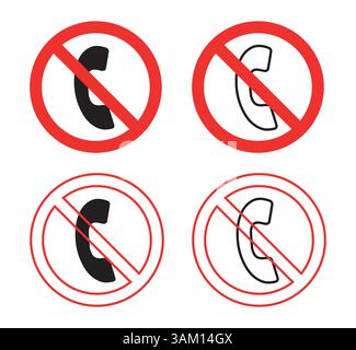 No cell phone sign, restricted area sign for phone, Don't call. prohibition sign, black and white design, warning symbol. Stock Vector