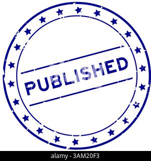 Grunge blue published word round rubber seal stamp on white background Stock Vector