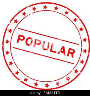 Grunge red popular word with star icon round rubber seal stamp on white ...