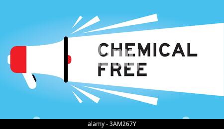 Color megaphone icon with word chemical free in white banner on blue background Stock Vector