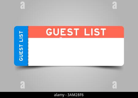 Blue and orange color ticket with word guest list and white copy space Stock Vector