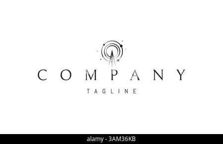 Vector logo with an abstract image of a radio tower with waves. Stock Vector