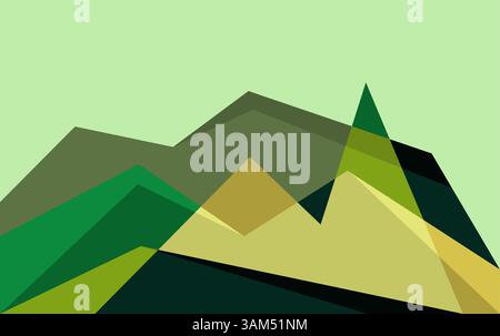 Geometric Mountain Landscape art design with Colorful Green Background Stock Vector
