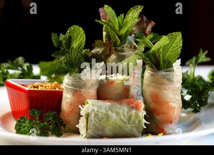 March 31, 2005 - U.S. - KRT LIFESTYLE STORY SLUGGED: FRESHHERBS KRT PHOTO BY /CONTRA COSTA TIMES (April 11) Fresh herbs, including mint and cilantro, give punch and personality to these classic Vietnamese spring rolls. (mvw) 2005 (Credit Image: © Bob Larson/mct/ZUMAPRESS.com) Stock Photo