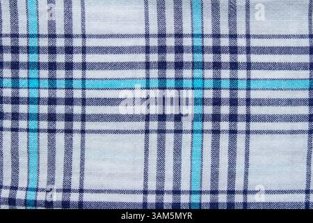 Classic blue and cyan plaid fabric texture as background Stock Photo