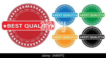 Circular Stamps and Premium Quality Seals in Bold Flat Design – Vector Badges and Retro Labels Stock Vector