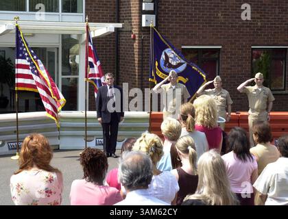 US Navy Chief of Naval Personnel, Vice Adm. Gerald Hoewing, speaks to ...