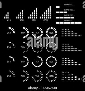 Set of website loading icon isolated on black background Stock Vector
