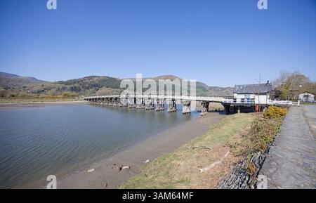 Penmaenpool Toll Bridge near Dolgellau, Gwnydd, Wales, UK on 9 April 2025 Stock Photo