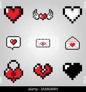Set of pixel art heart icons Stock Vector
