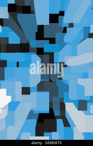Modern abstract background featuring dynamic blue geometric shapes and transparent blocks on a dark backdrop. Ideal for presentations, web design, or Stock Photo
