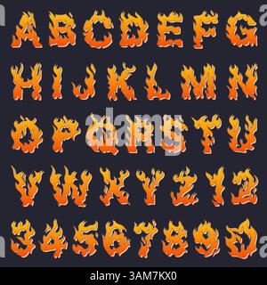 Vector cartoon icons set of orange flaming numbers Stock Vector