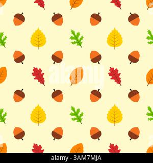 Seamless pattern with acorns and autumn leaves Stock Vector