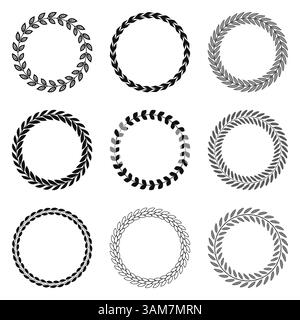 Set of black and white silhouette circular laurel Stock Vector