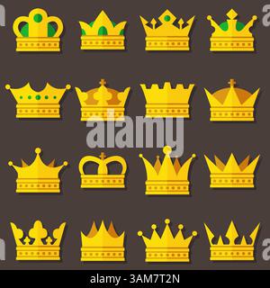 Set of icons  golden crowns isolated on background Stock Vector