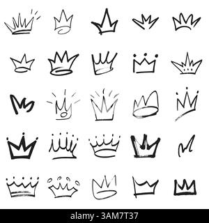 Multicolored graffiti elements set spray paint crown Stock Vector