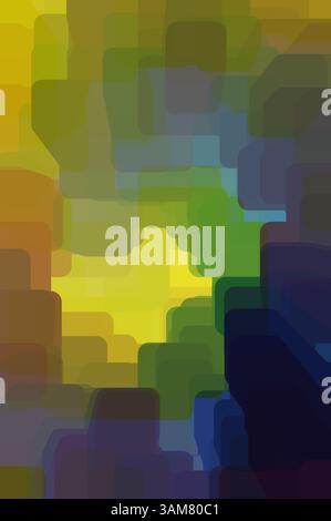 Bright abstract background with layered green, yellow, and blue rectangles. Nature-inspired design, perfect for eco themes, organic visuals, or modern Stock Photo