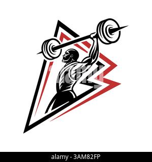 Powerful Weightlifter Lifting Barbell in Dynamic Logo Design, fitness workout concept Stock Vector