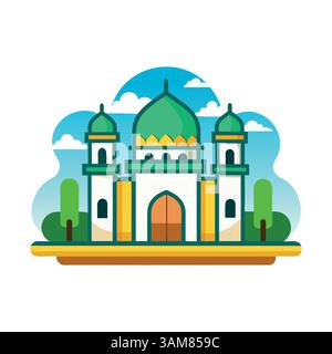 Mosque Vector Icon Illustration. Moslem Building Icon Concept Isolated Premium Vector. Flat Cartoon Style Free Vector and Free EPS Stock Vector