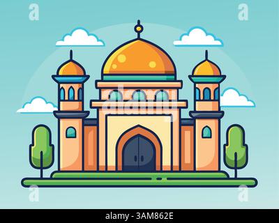 Mosque wallpaper cartoon vector icon illustration. Islamic mosque concept, isolated premium vector. Flat cartoon style Stock Vector